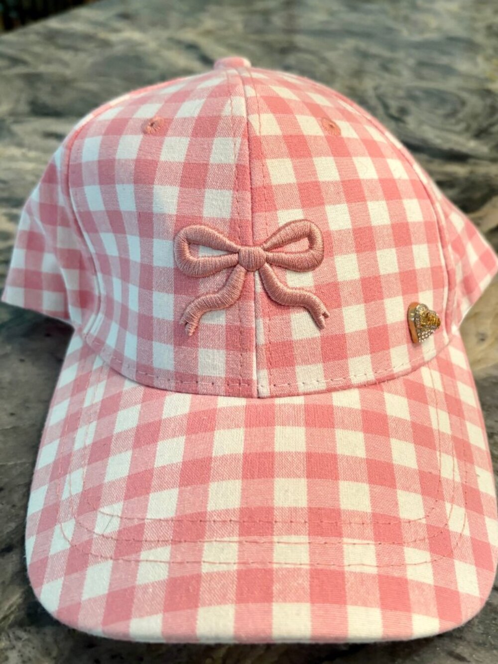 Juicy Couture Pink and White Gingham Baseball Cap with Bow